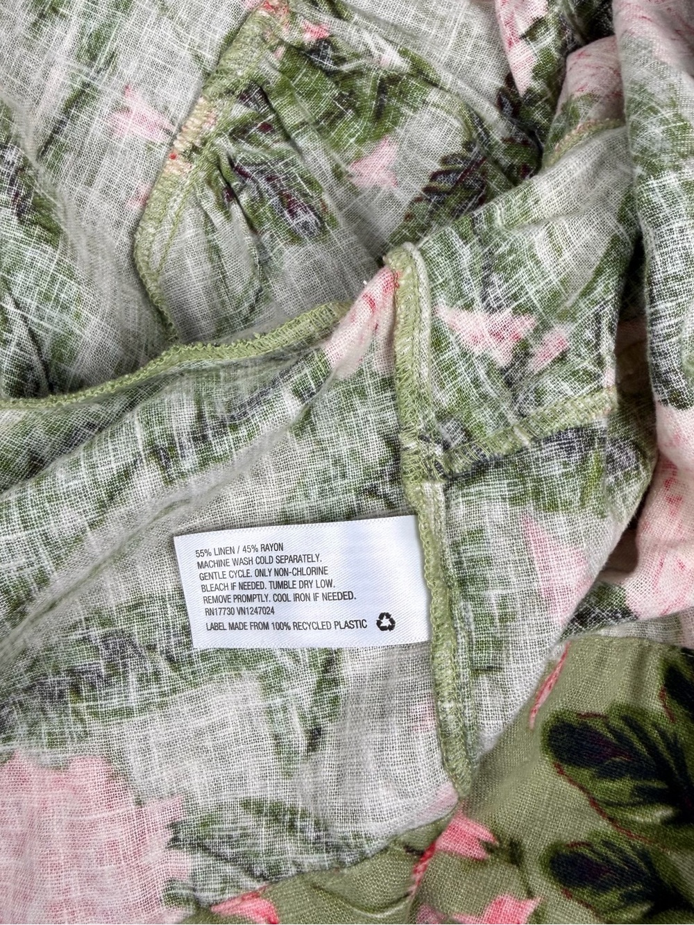 Agua Bendita x Target Tie Wrap Top Womens XXL Green Peony Print Linen Blend - Picture 5 of 10